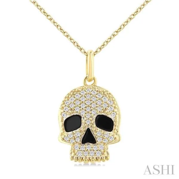 1/6 Ctw Petite Skull Single Cut Diamond Fashion Pendant With Chain in 10K Yellow Gold Hart's Jewelers Grants Pass, OR