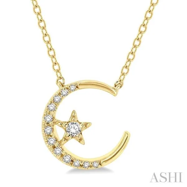 1/10 Ctw Crescent Moon and Star Round Cut Petite Diamond Fashion Pendant With Chain in 10K Yellow Gold Hart's Jewelers Grants Pass, OR