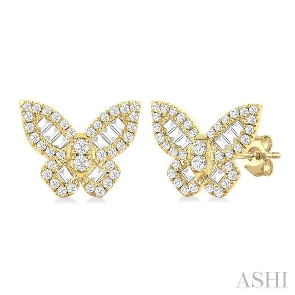 1/2 Ctw Butterfly Petite Baguette and Round Cut Diamond Butterfly Petite Fashion Stud Earring in 14K Yellow Gold Hart's Jewelers Grants Pass, OR