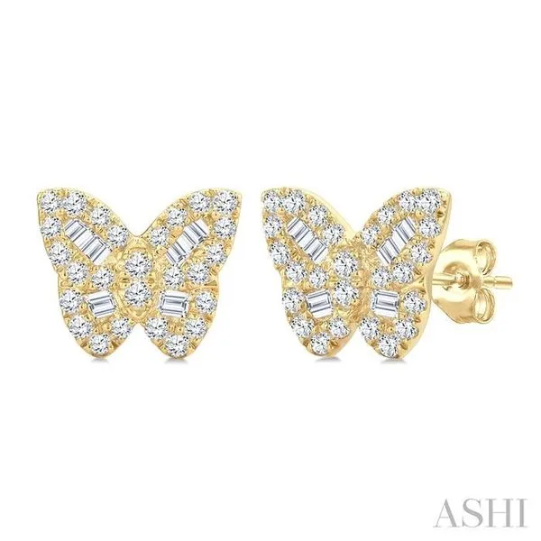 1/4 Ctw Butterfly Baguette and Round Cut Diamond Petite Earrings in 10K Yellow Gold Hart's Jewelers Grants Pass, OR