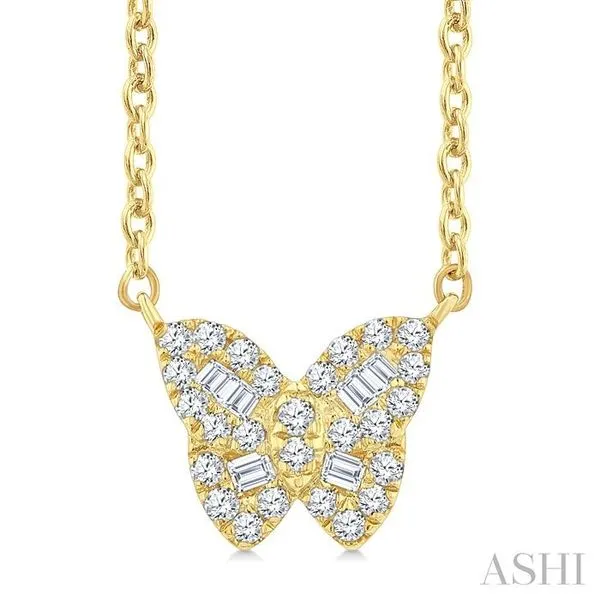 1/5 Ctw Petite Butterfly Baguette and Round Cut Diamond Fashion Pendant With Chain in 10K Yellow Gold Hart's Jewelers Grants Pass, OR