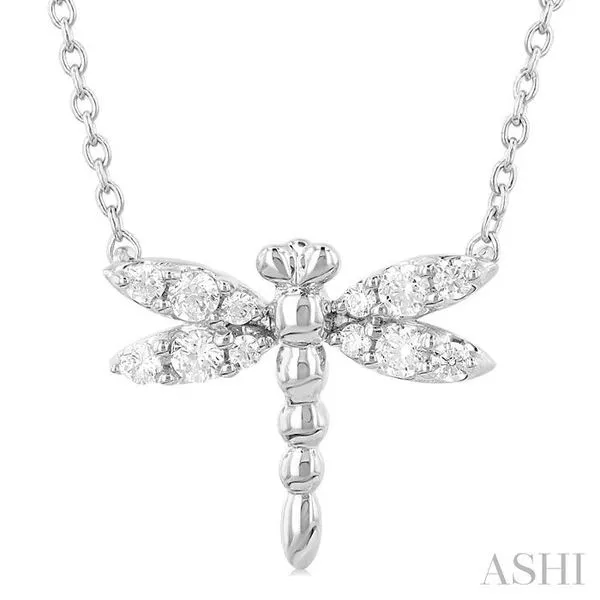 1/6 Ctw Petite Dragonfly Round Cut Diamond Fashion Pendant With Chain in 10K White Gold Hart's Jewelers Grants Pass, OR
