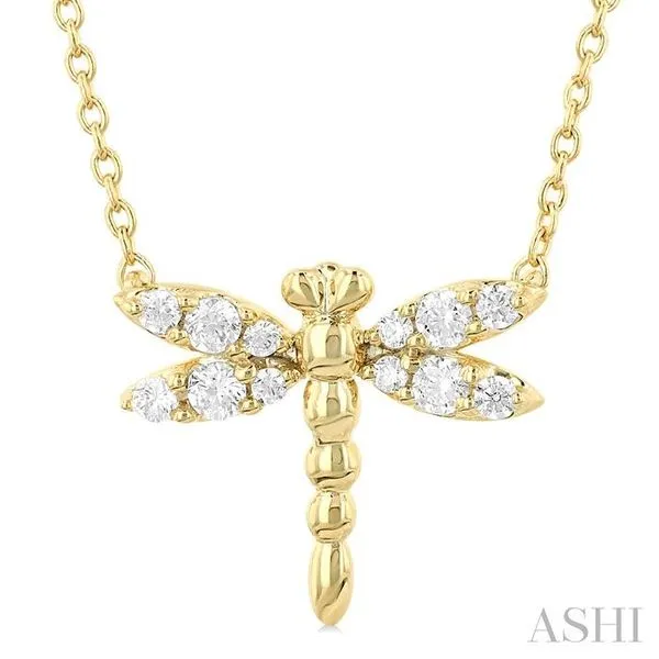 1/6 Ctw Petite Dragonfly Round Cut Diamond Fashion Pendant With Chain in 10K Yellow Gold Hart's Jewelers Grants Pass, OR