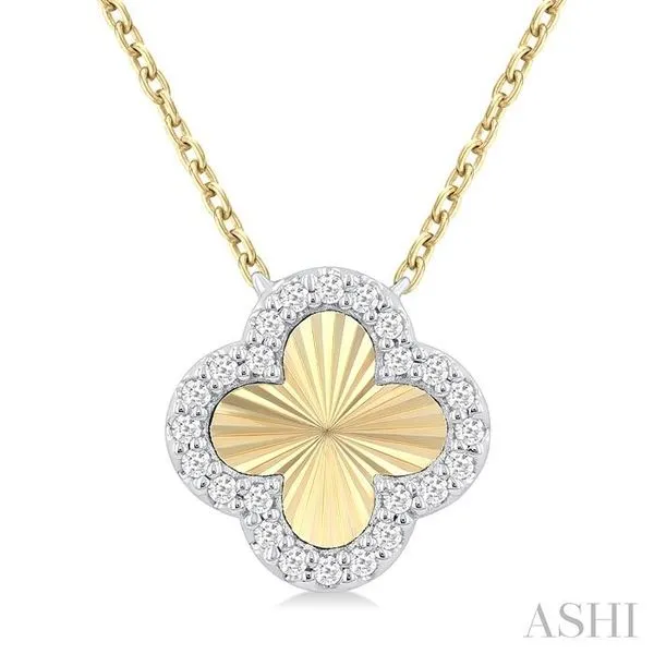 1/10 Ctw Fluted Clover Round Cut Diamond Petite Pendant in 10K Yellow & White Gold with Chain Hart's Jewelers Grants Pass, OR