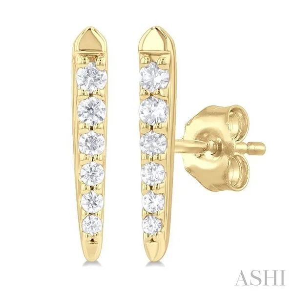 1/10 Ctw Petite Vertical Bar Graduated Round Cut Diamond Fashion Stud Earring in 10K Yellow Gold Hart's Jewelers Grants Pass, OR