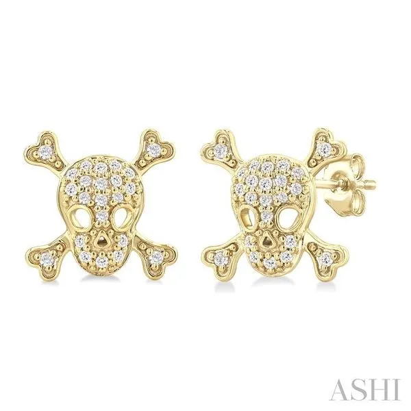1/6 Ctw Petite Skull Single Cut Diamond Fashion Earrings in 10K Yellow Gold Hart's Jewelers Grants Pass, OR