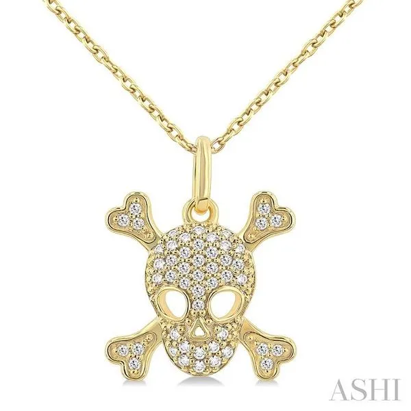 1/6 Ctw Petite Skull Single Cut Diamond Fashion Pendant With Chain in 10K Yellow Gold Hart's Jewelers Grants Pass, OR