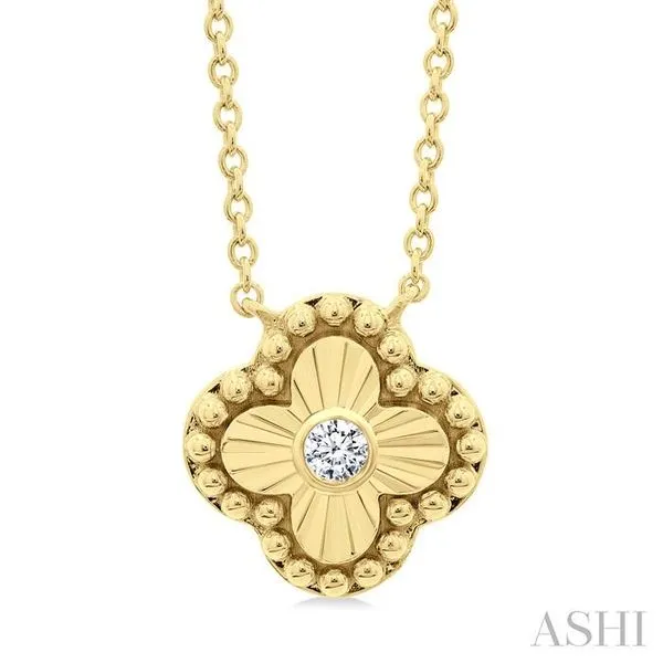 1/50 Ctw Fluted Texture Clover Bead Round Cut Diamond Fashion Pendant With Chain in 10K Yellow Gold Hart's Jewelers Grants Pass, OR