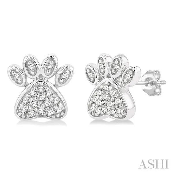 1/8 Ctw Petite Dog Paw Round Cut Diamond Fashion Stud Earring in 10K White Gold Hart's Jewelers Grants Pass, OR