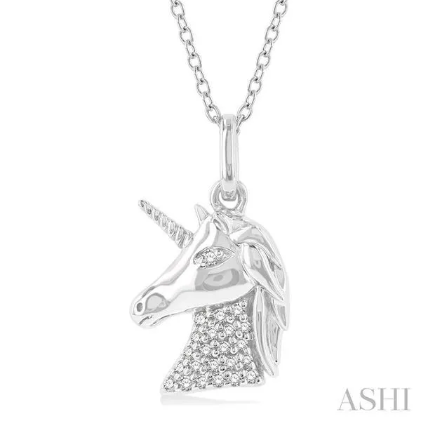 1/10 Ctw Petite Unicorn Round Cut Diamond Fashion Pendant With Chain in 10K White Gold Hart's Jewelers Grants Pass, OR