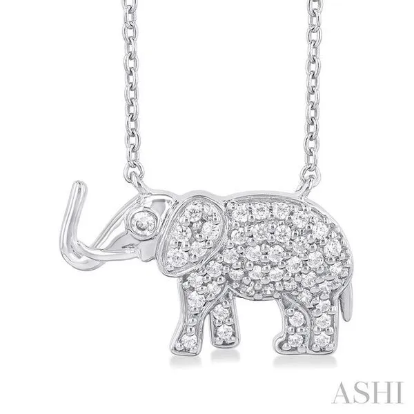 1/6 Ctw Petite Tusked Elephant Round Cut Diamond Fashion Pendant With Chain in 10K White Gold Hart's Jewelers Grants Pass, OR