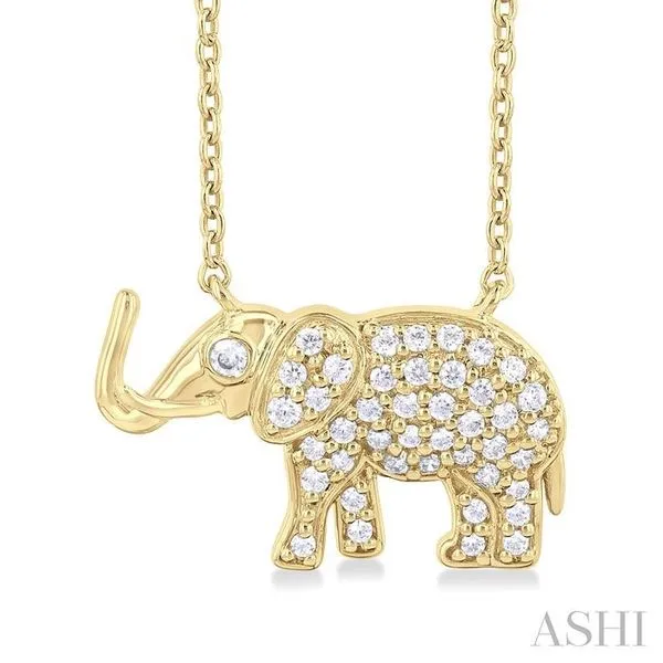 1/6 Ctw Petite Tusked Elephant Round Cut Diamond Fashion Pendant With Chain in 10K Yellow Gold Hart's Jewelers Grants Pass, OR