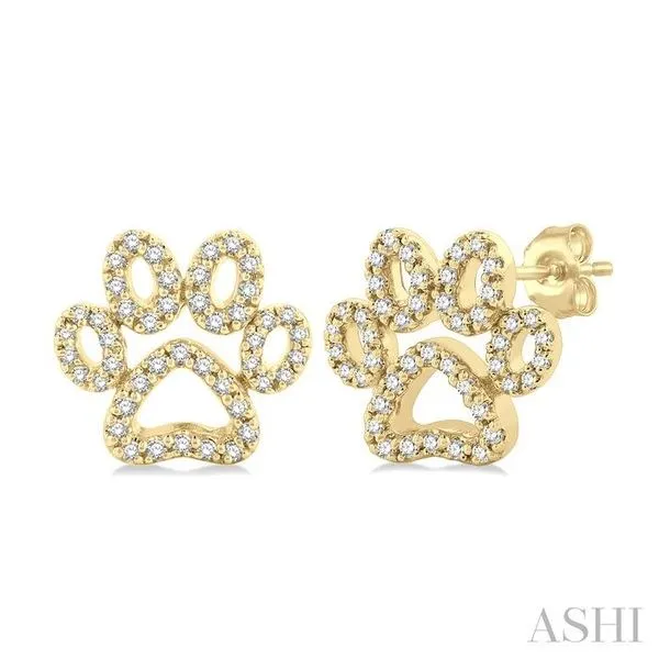 1/4 Ctw Petite Dog Paw Round Cut Diamond Fashion Stud Earring in 10K Yellow Gold Hart's Jewelers Grants Pass, OR