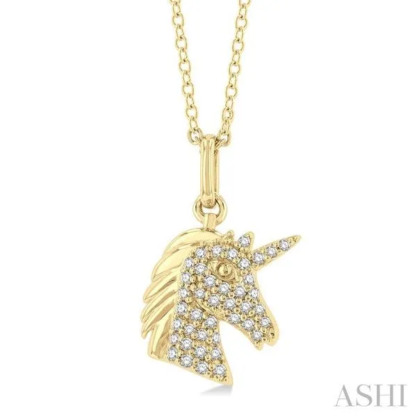 1/6 Ctw Petite Unicorn Head Round Cut Diamond Fashion Pendant With Chain in 10K Yellow Gold Hart's Jewelers Grants Pass, OR