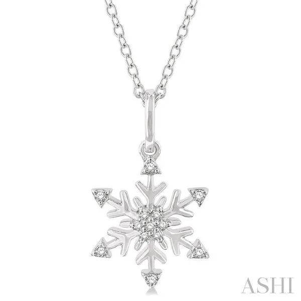 1/10 Ctw Petite Snowflake Round Cut Diamond Fashion Pendant With Chain in 10K White Gold Hart's Jewelers Grants Pass, OR
