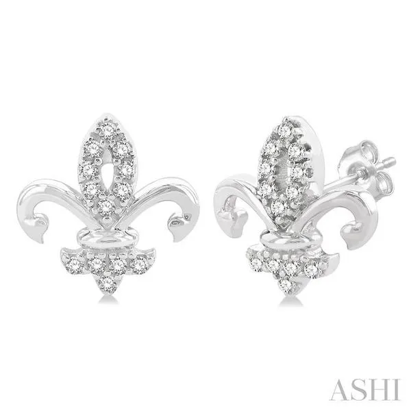 1/8 Ctw Petite Fleur De Lis Round Cut Diamond Fashion Stud Earring in 10K White Gold Hart's Jewelers Grants Pass, OR