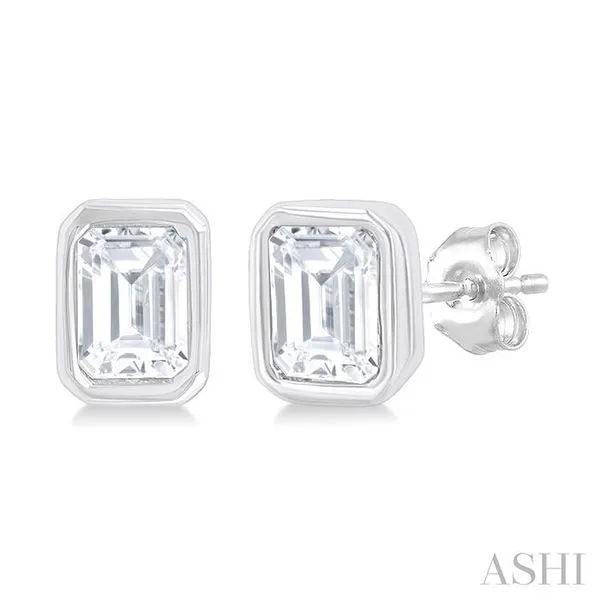 1/5 Ctw Petite Bezel Set Emerald Cut Diamond Fashion Stud Earring in 10K White Gold Hart's Jewelers Grants Pass, OR