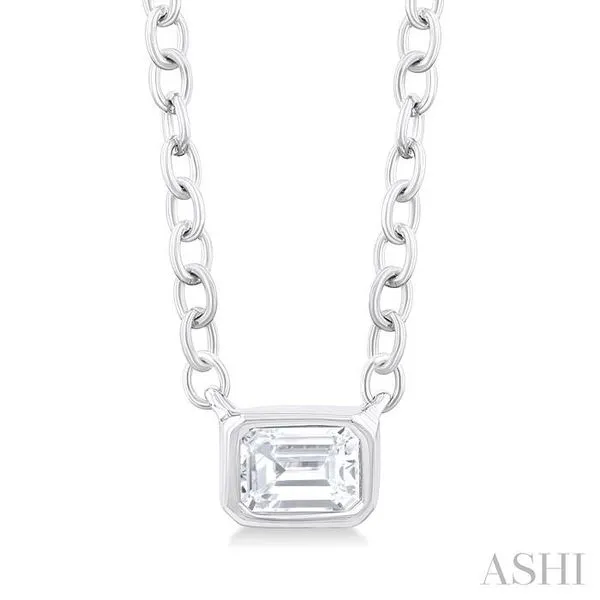 1/6 Ctw Petite East-West Bezel Set Emerald Cut Diamond Fashion Pendant With Chain in 10K White Gold Hart's Jewelers Grants Pass, OR