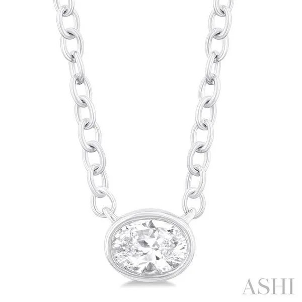 1/6 Ctw Petite East-West Bezel Set Oval Cut Diamond Fashion Pendant With Chain in 10K White Gold Hart's Jewelers Grants Pass, OR