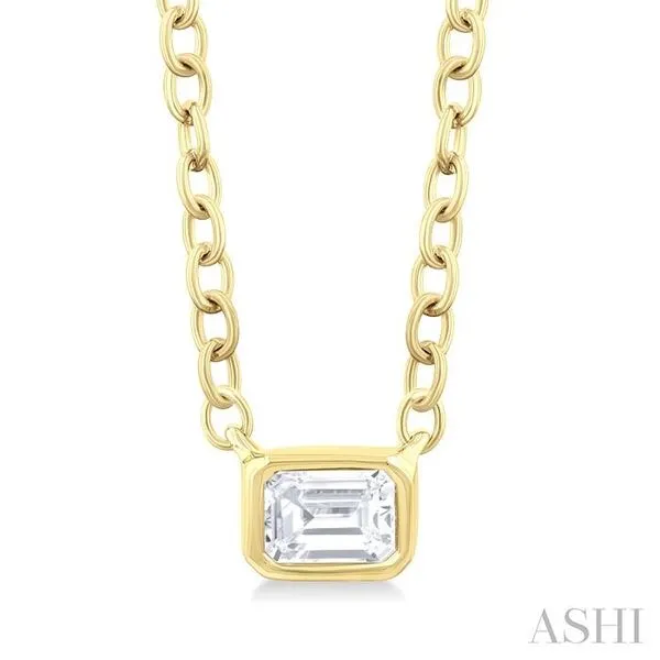 1/6 Ctw Petite East-West Bezel Set Emerald Cut Diamond Fashion Pendant With Chain in 10K Yellow Gold Hart's Jewelers Grants Pass, OR
