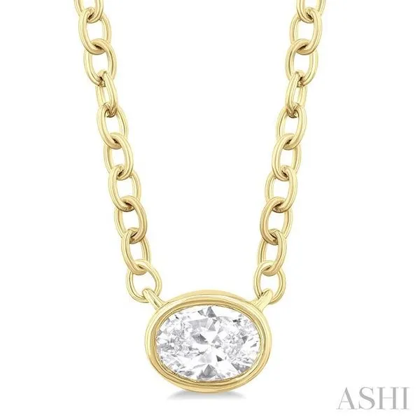 1/6 Ctw Petite East-West Bezel Set Oval Cut Diamond Fashion Pendant With Chain in 10K Yellow Gold Hart's Jewelers Grants Pass, OR