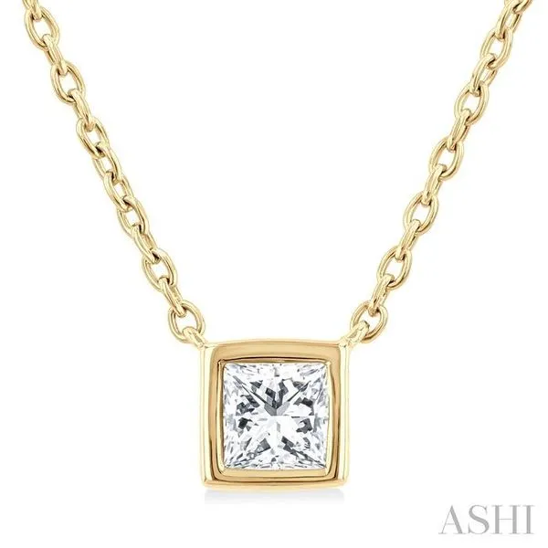 1/6 Ctw Petite Bezel Set Princess Cut Diamond Fashion Pendant With Chain in 10K Yellow Gold Hart's Jewelers Grants Pass, OR