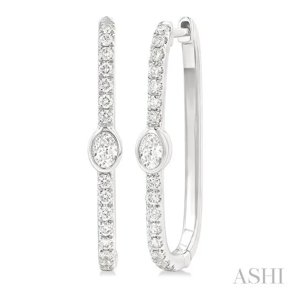 3/8 Ctw Oval and Round Cut Diamond Rectangular Fashion Hoop Earrings in 14K White Gold Hart's Jewelers Grants Pass, OR