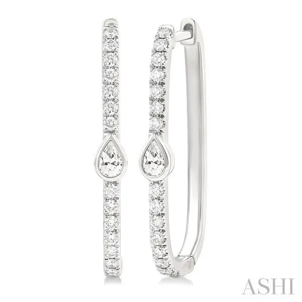 3/8 Ctw Pear and Round Cut Diamond Rectangular Fashion Hoop Earrings in 14K White Gold Hart's Jewelers Grants Pass, OR