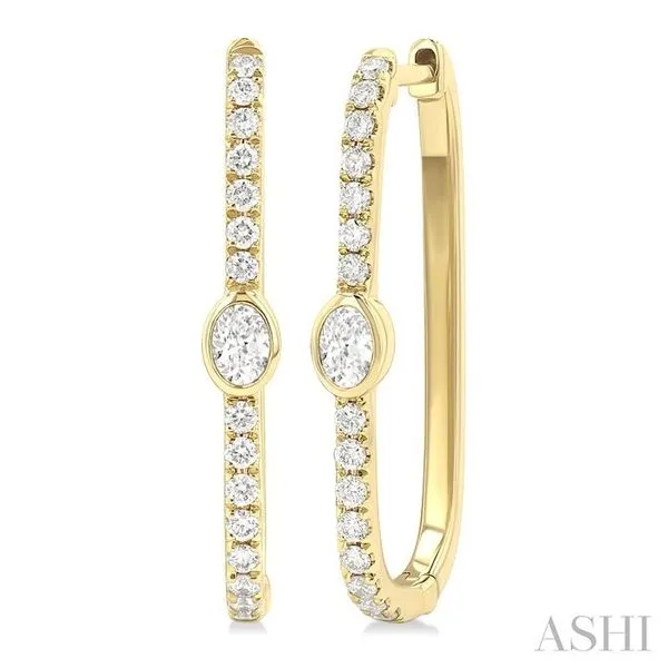 3/8 Ctw Oval and Round Cut Diamond Rectangular Fashion Hoop Earrings in 14K Yellow Gold Hart's Jewelers Grants Pass, OR