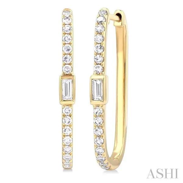 3/8 Ctw Rectangular Shape Baguette and Round Cut Diamond Fashion Hoop Earrings in 14K Yellow Gold Hart's Jewelers Grants Pass, OR
