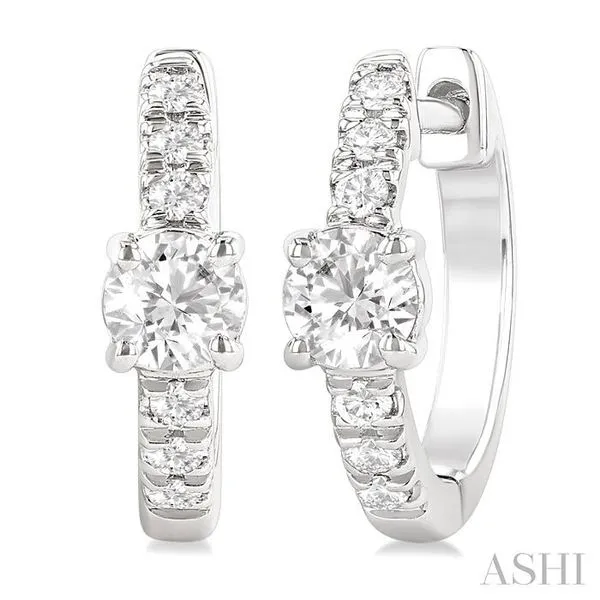 3/8 Ctw Round Shape Round Cut Diamond Fashion Huggie Petite Earrings in 14K White Gold Hart's Jewelers Grants Pass, OR