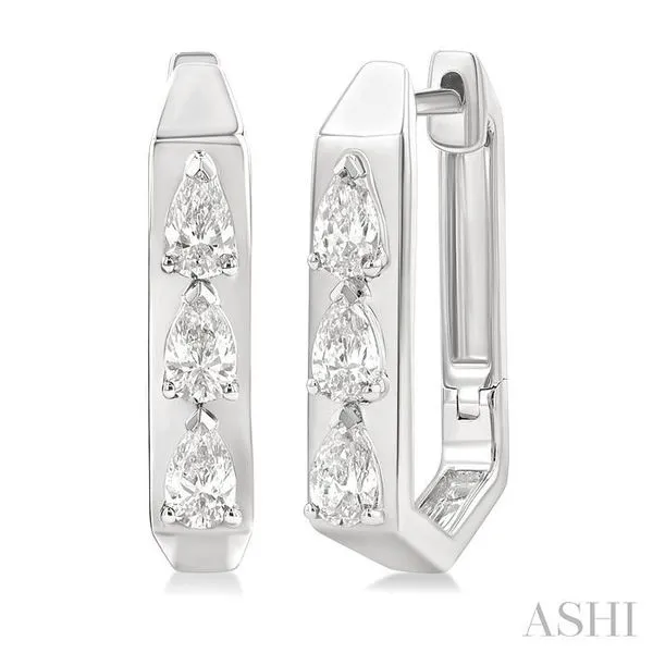 1/2 Ctw Pear Cut Diamond Hexagonal Fashion Hoop Earrings in 14K White Gold Hart's Jewelers Grants Pass, OR