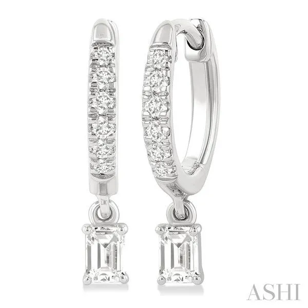 3/8 Ctw Octagon Shape and Round Cut Diamond Fashion Huggie Petite Earrings in 14K White Gold Hart's Jewelers Grants Pass, OR