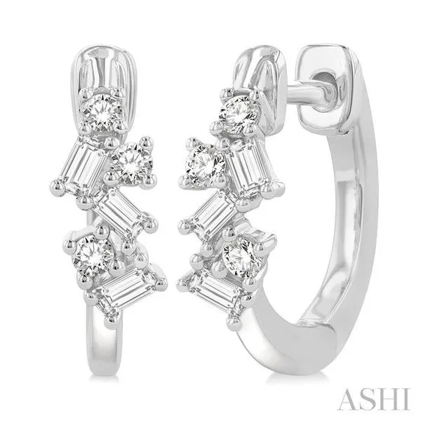 1/4 Ctw Petite Fusion Scatter Baguette and Round Cut Diamond Fashion Huggies in 14K White Gold Hart's Jewelers Grants Pass, OR