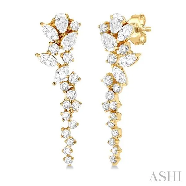1 Ctw Mixed Shape Diamond Scatter Fashion Long Earring in 14K Yellow Gold Hart's Jewelers Grants Pass, OR