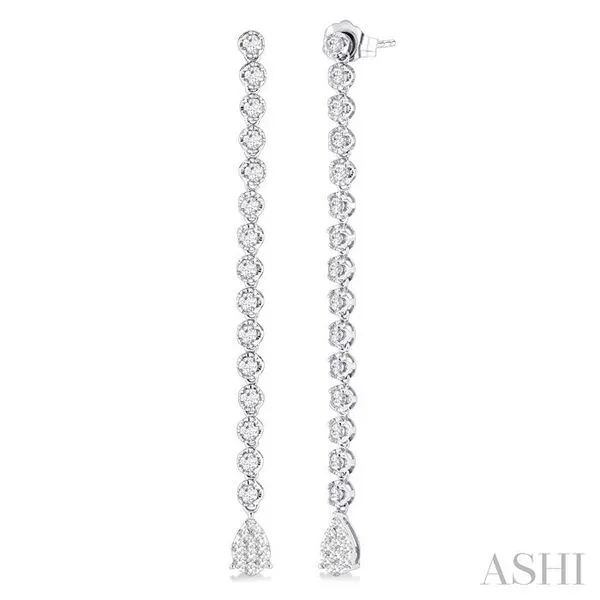 1 1/4 Ctw Lovebright Pear Shape Dangle Tip Round Cut Diamond Fashion Long Earrings in 14K White Gold Hart's Jewelers Grants Pass, OR