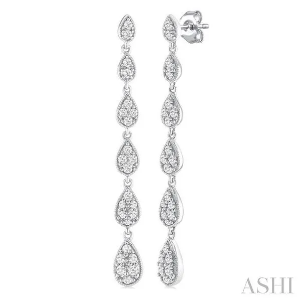 1/2 Ctw Graduated Pear Shape Round Cut Diamond Fashion Long Earring in 14K White Gold Hart's Jewelers Grants Pass, OR