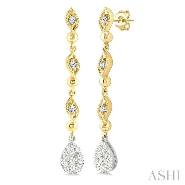 1/2 Ctw Pear Shape Lovebright Round Cut Diamond Fashion Long Earrings in 14K Yellow and White Gold Hart's Jewelers Grants Pass, OR
