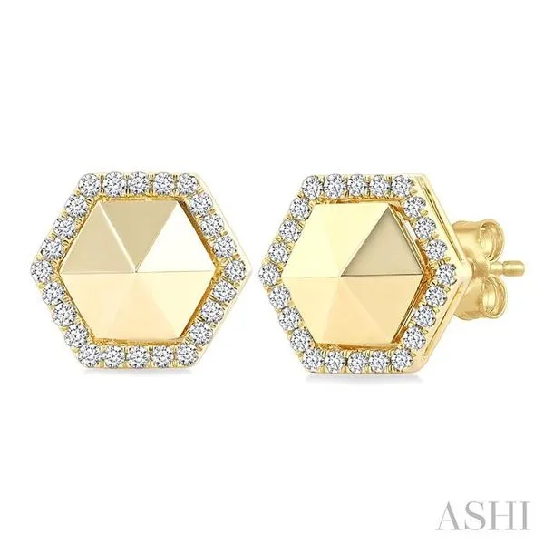 1/4 Ctw Petite Hexagon Single Cut Diamond Halo Fashion Stud Earrings in 14K Yellow Gold Hart's Jewelers Grants Pass, OR