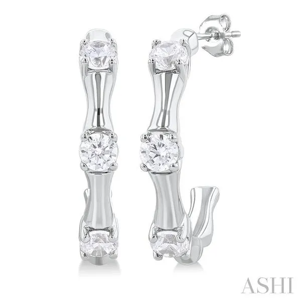 1/8 Ctw Petite Bamboo Shoot Inspired Round Cut Diamond Fashion Half Hoop Earring in 10K White Gold Hart's Jewelers Grants Pass, OR