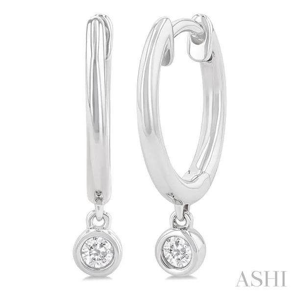 1/10 Ctw Petite Bezel Drop Round Cut Diamond Fashion Huggies in 10K White Gold Hart's Jewelers Grants Pass, OR