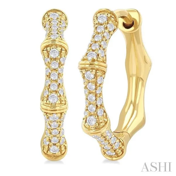 1/3 Ctw Petite Bamboo-Inspired Round Cut Diamond Fashion Huggies in 14K Yellow Gold Hart's Jewelers Grants Pass, OR