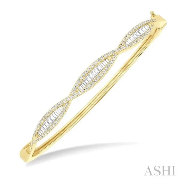 1 Ctw Elongated Twist Pattern Baguette and Round Cut Diamond Fashion Bangle in 14K Yellow Gold Hart's Jewelers Grants Pass, OR