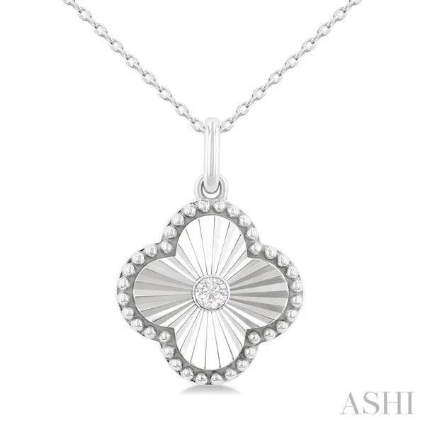 1/20 Ctw Clover Fluted Medallion Round Cut Diamond Pendant With Chain in Sterling Silver Hart's Jewelers Grants Pass, OR