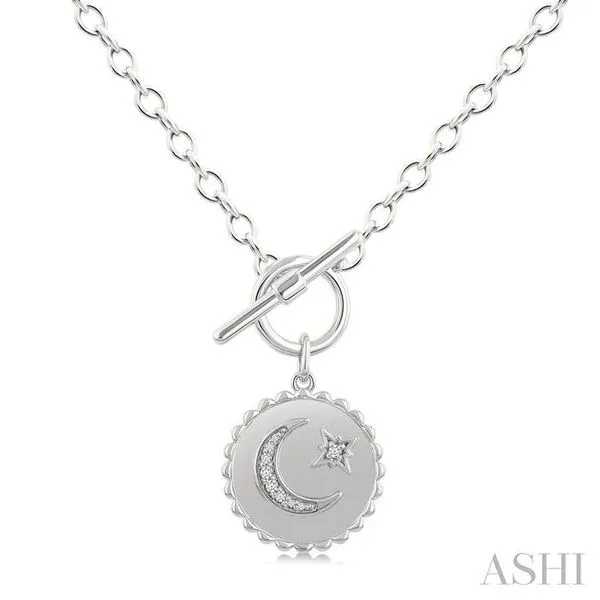 1/20 Ctw Moon & Star Medallion Toggle Single Cut Diamond Fashion Necklace in Sterling Silver Hart's Jewelers Grants Pass, OR