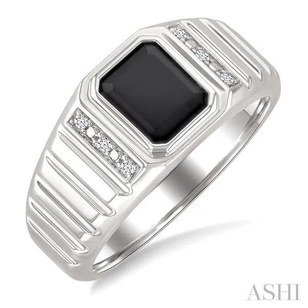 8x7 MM Octagon Shape Onyx and 1/20 Ctw Single Cut Diamond Semi-precious Men's Ring in Sterling Silver Hart's Jewelers Grants Pass, OR
