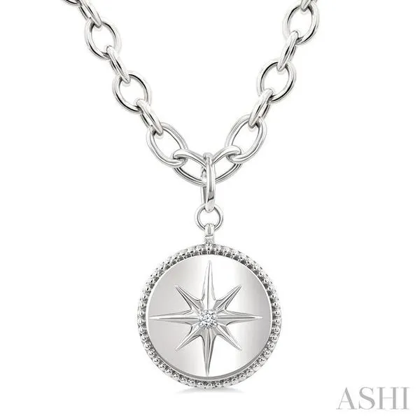 1/20 Ctw Compass medallion Round Cut Diamond Pendant With Chain in Sterling Silver Hart's Jewelers Grants Pass, OR