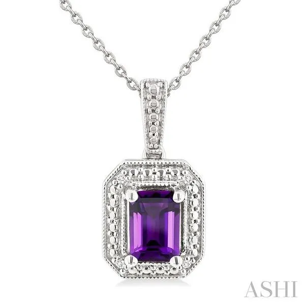 7X5 MM Octagon Shape Amethyst and 1/50 Ctw Single Cut Diamond Semi-precious Pendant With Chain in Sterling Silver Hart's Jewelers Grants Pass, OR