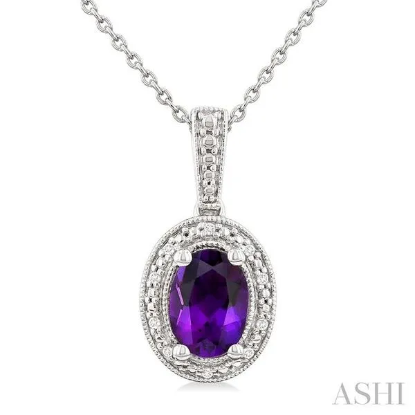 7X5 MM Oval Shape Amethyst and 1/50 Ctw Single Cut Diamond Semi-precious Pendant With Chain in Sterling Silver Hart's Jewelers Grants Pass, OR