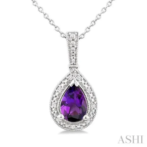 7X5 MM Pear Shape Amethyst and 1/50 Ctw Single Cut Diamond Semi-precious Pendant With Chain in Sterling Silver Hart's Jewelers Grants Pass, OR